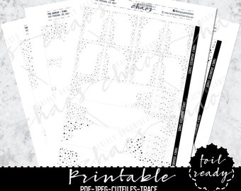 STARS Full Box and Washi Printable FOIL Overlay Printable Planner Stickers - Foil Ready