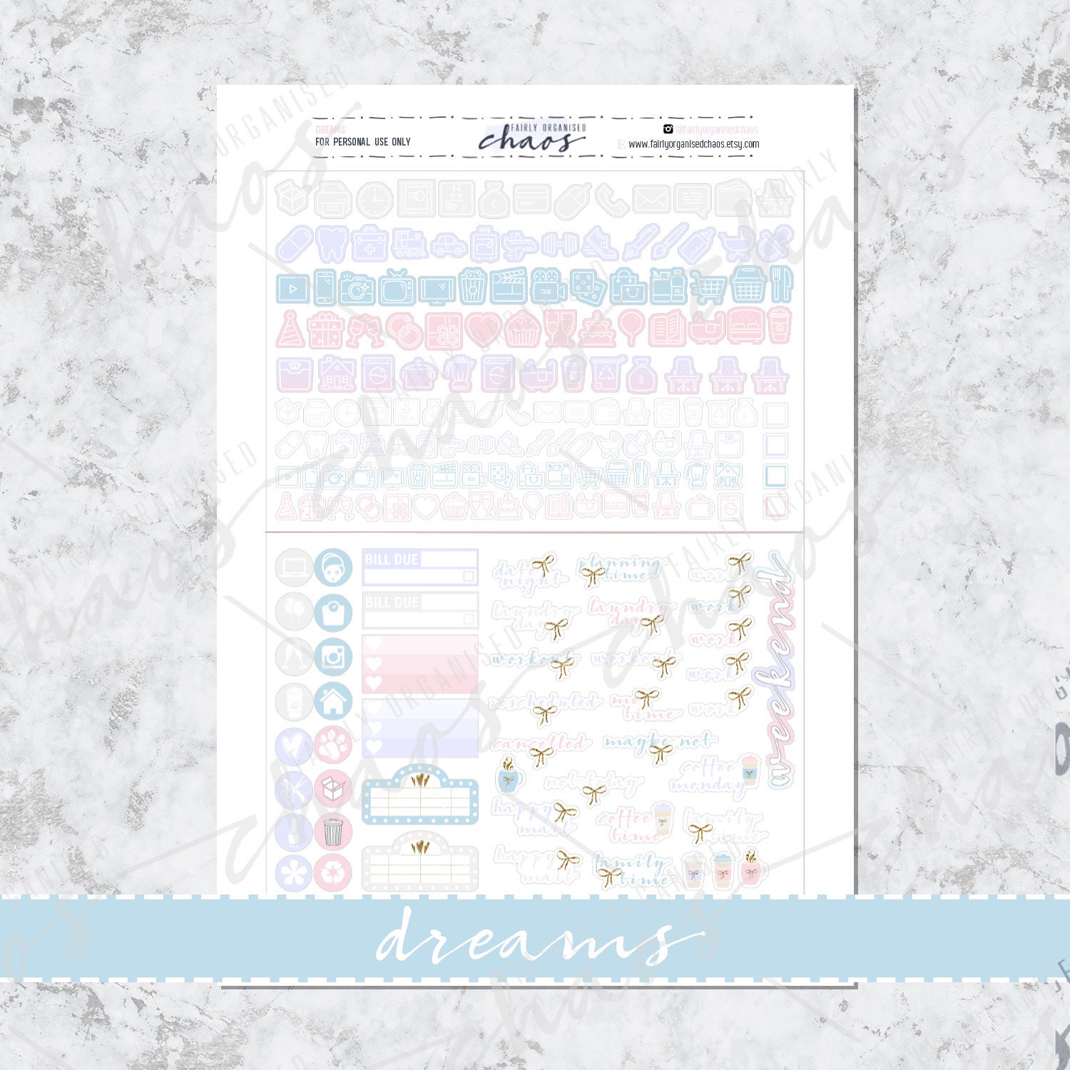 DREAMS PRINTABLE STICKER Kit Printable Planner Stickers Weekly Kit ...