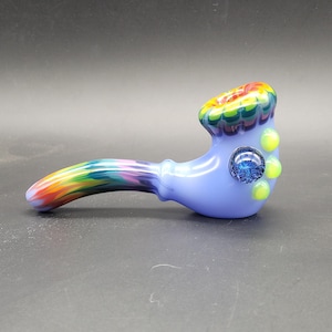 Standup Kickback Glass Sherlock Pipe with Rainbow Rake Baby Blue
