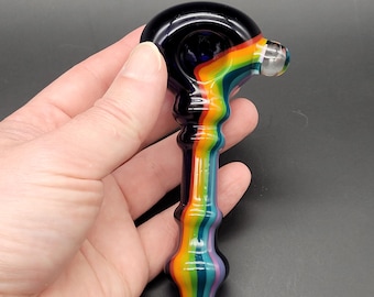 Rainbow Spoon Pipe with Opal on Cobalt