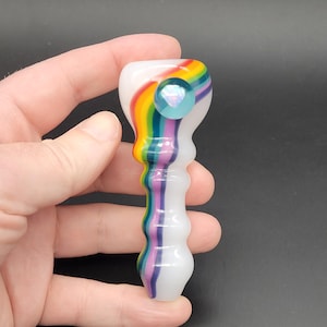 Rainbow Opal Glass Chillum Pipe on White