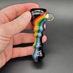 Rainbow Opal Glass Chillum Pipe Black