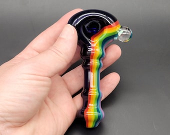 Rainbow Spoon Pipe with Opal on Cobalt