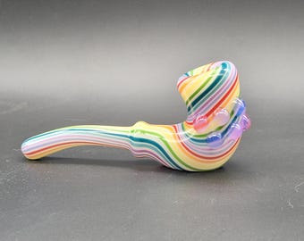 Rainbow Pinstripe Glass Sherlock Pipe White
