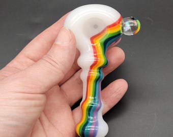 Rainbow Spoon Pipe with Opal on White