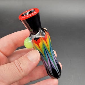 Rainbow Feather Rake Glass Chillum Pipe