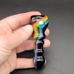 Rainbow Opal Glass Chillum Pipe Black