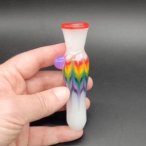 Rainbow Feather Rake Glass Chillum Pipe White