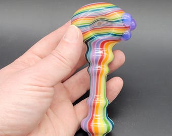 Rainbow Pinstripe Glass Spoon Pipe