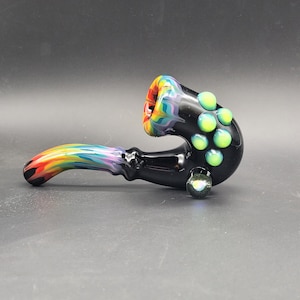 Rainbow Feather Rake Glass Sherlock Pipe with Opal Marble