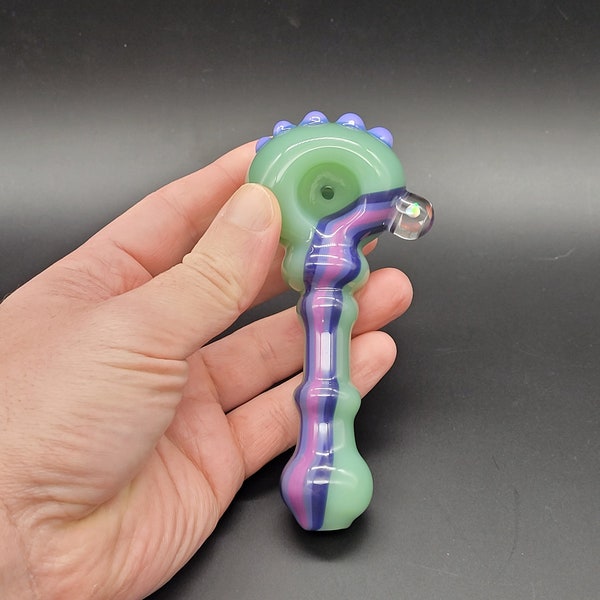 Mint and Purple Spoon Pipe with Opal