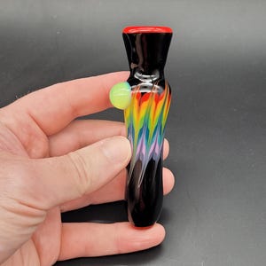 Rainbow Feather Rake Glass Chillum Pipe