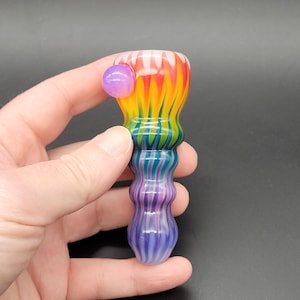 Glass Chillum Pipe with Rainbow Feather Rake