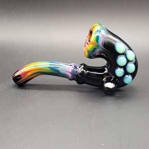 Rainbow Feather Rake Glass Sherlock Pipe with Opal Marble