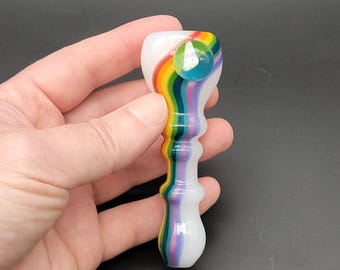 Rainbow Opal Glass Chillum Pipe on White