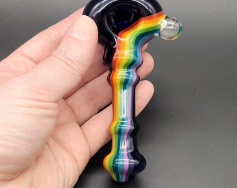 Rainbow Spoon Pipe with Opal on Cobalt