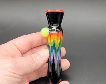 Rainbow Feather Rake Glass Chillum Pipe