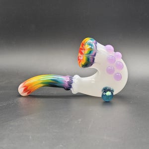 Rainbow Feather Rake Glass Sherlock Pipe with Opal Marble