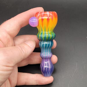 Glass Chillum Pipe with Rainbow Feather Rake