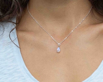 Moonstone Drop Pendant Necklace | Gemstone Jewelry Silver