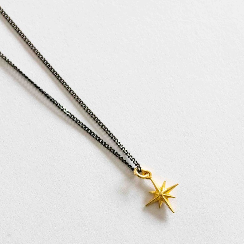 Starburst Necklace Black & Gold North Star Pendant gold