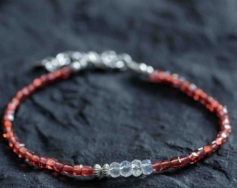 Garnet & Rainbow Moonstone Bracelet Sterling Silver | Multi Gemstone Jewelry