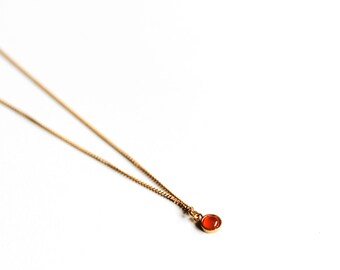 Tiny Carnelian Pendant | Orange Gemstone Necklace