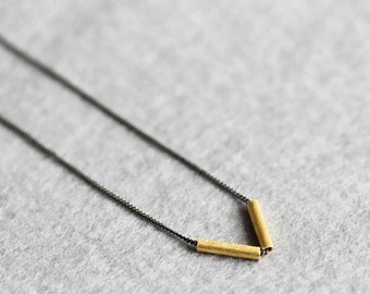 Black Gold Geometric Necklace for Her | Mixed Metals Jewelry