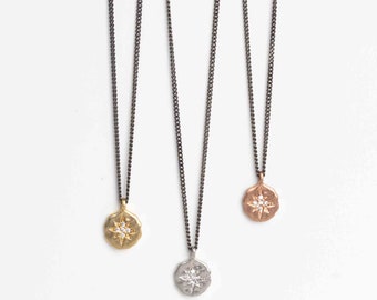 CZ Star Disk Necklace Black | Mixed Metals Necklace for Her