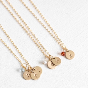 Initialkette gold mit Geburtsstein | Personalisiertes Geschenk Freundin | Edelstein Halskette 14k Goldfill