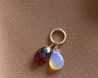 Garnet & Welo Opal Pendant Gold Filled | January October Birthstone Gift for Her