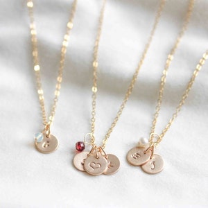 Initial & Birthstone Necklace Gold | Personalized Gift for Mother