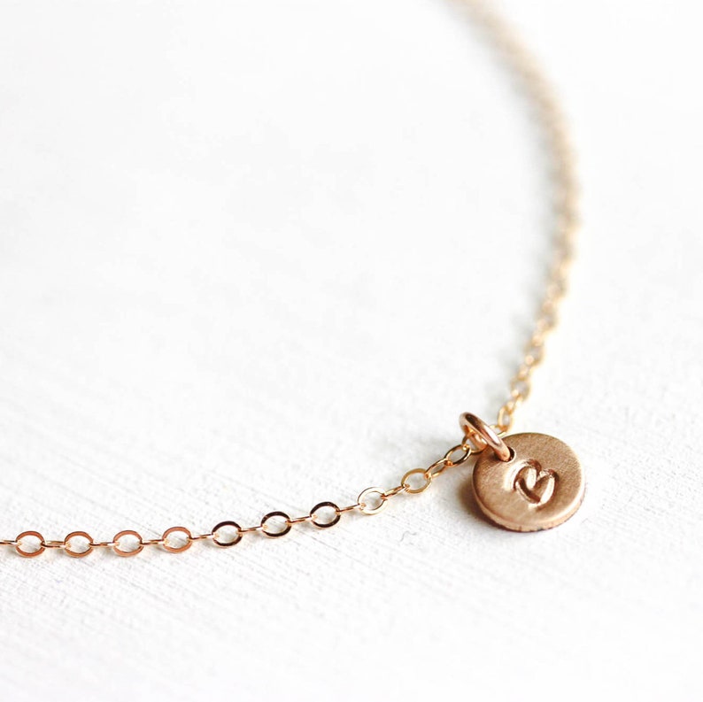 Tiny Initial Disk Necklace Gold Filled image 2