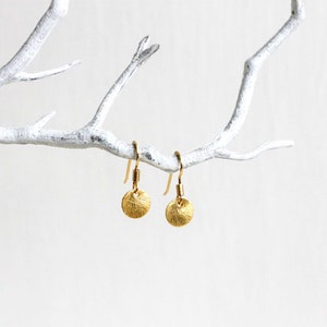 Dot Earrings Gold | Brushed Sterling Silver Disk Earrings