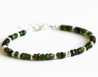 Dark Green Tourmaline Bracelet Sterling Silver