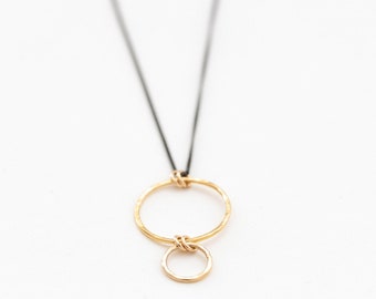 Open Circles Necklace Black & Gold | Hammered Mixed Metals