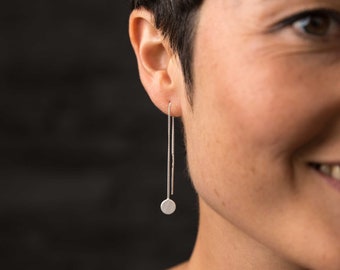 Sterling Silver Threader Earrings, Long Coin Earrings