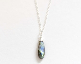 Long Labradorite Necklace Silver | Handmade Gemstone Jewelry