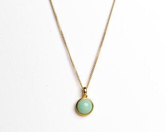 Chrysoprase Necklace Gold | Round Chrysoprase Pendant