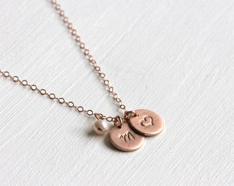 Initial & Birthstone Necklace Rose Gold Filled