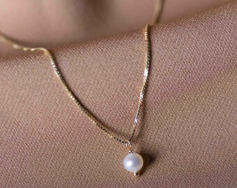 Delicate Pearl Necklace Gold Plated Silver