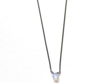 Tiny Moonstone Drop Necklace | Blackened Silver Jewelry