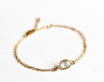 Clear Crystal Bracelet Gold, Birthstone April, Rock Crystal Gemstone Jewelry