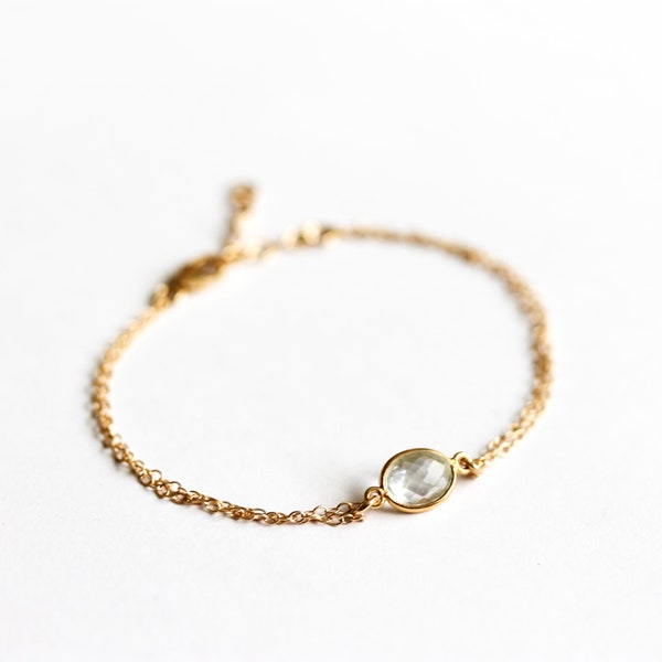 Bergkristall Armband gold, Geburtsstein April, Geschenk für Sie, durchsichtiger Edelstein, klarer Stein
