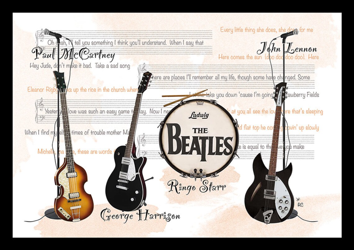 Original The Beatles Band Tribute Instruments Wall Art Etsy