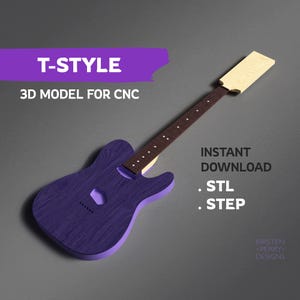T-stijl elektrische gitaar ontwerp 3D-bestanden voor CNC-router Digitale STL STEP-bestanden direct downloaden