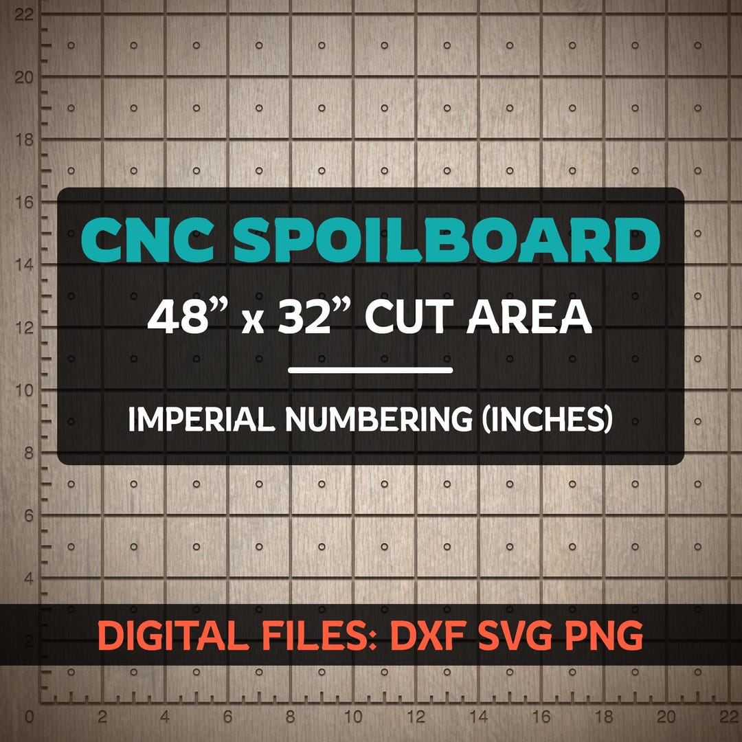 CNC Spoilboard 48x32 Grid - Imperial Numbering (inches) - DXF, SVG, Png ...