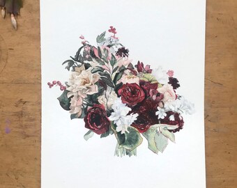 Ramo de novia personalizado en acuarela / Caligrafía / Ramo floral en acuarela / Regalo de boda personalizado