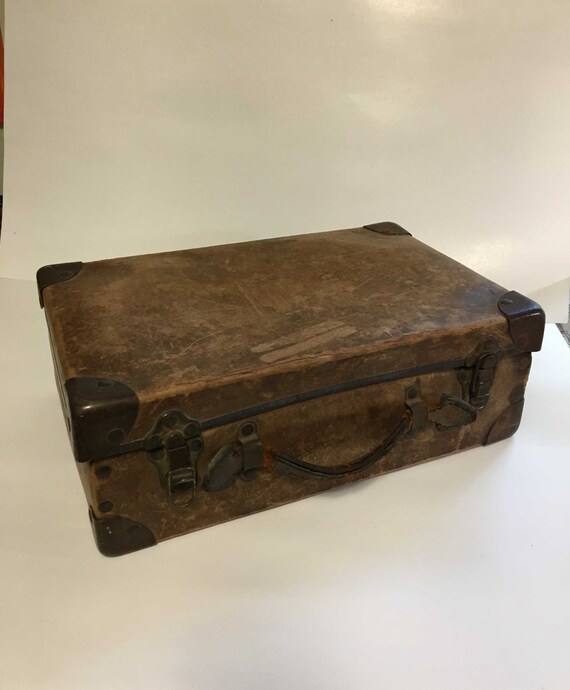 Vintage Cardboard Suitcase With Leather Handle Etsy