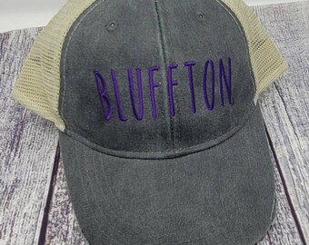 Custom Hat, Embroidered Hat, Adams Distressed Hat, Farmhouse Font, Cap, Womens Beach Hat, Distressed Trucker Hat, Mesh Back, Snapback
